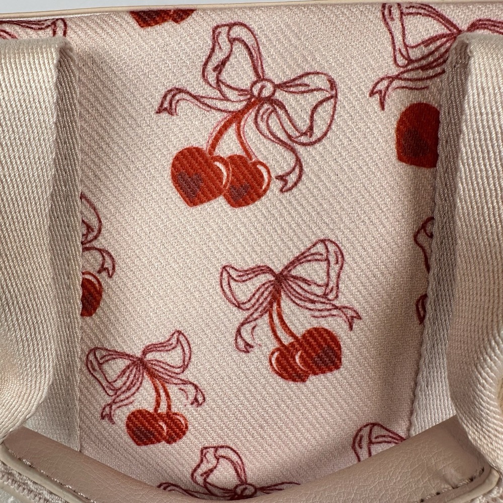 Betsey Johnson Cherry Ruffle Tote Bag Women Pink Red Canvas Crossbody Handbag - Picture 8 of 12